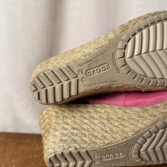 Women’s Crocs Pink A-Leigh Linen Slingback Espadrille Wedge Sandals Size 7‎ - Picture 7 of 10